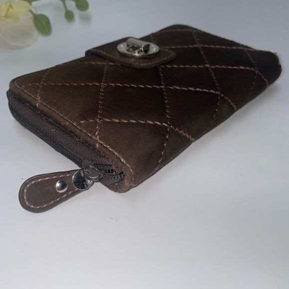 Vera Bradley Quilted Diamond Stitch Brown Turnlock Clutch Wallet - Picture 7 of 9